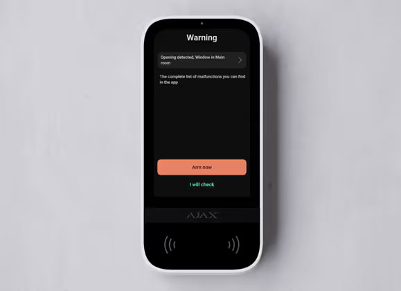 Ajax Keypad Touchscreen - Visar meddelanden vid fel med mera